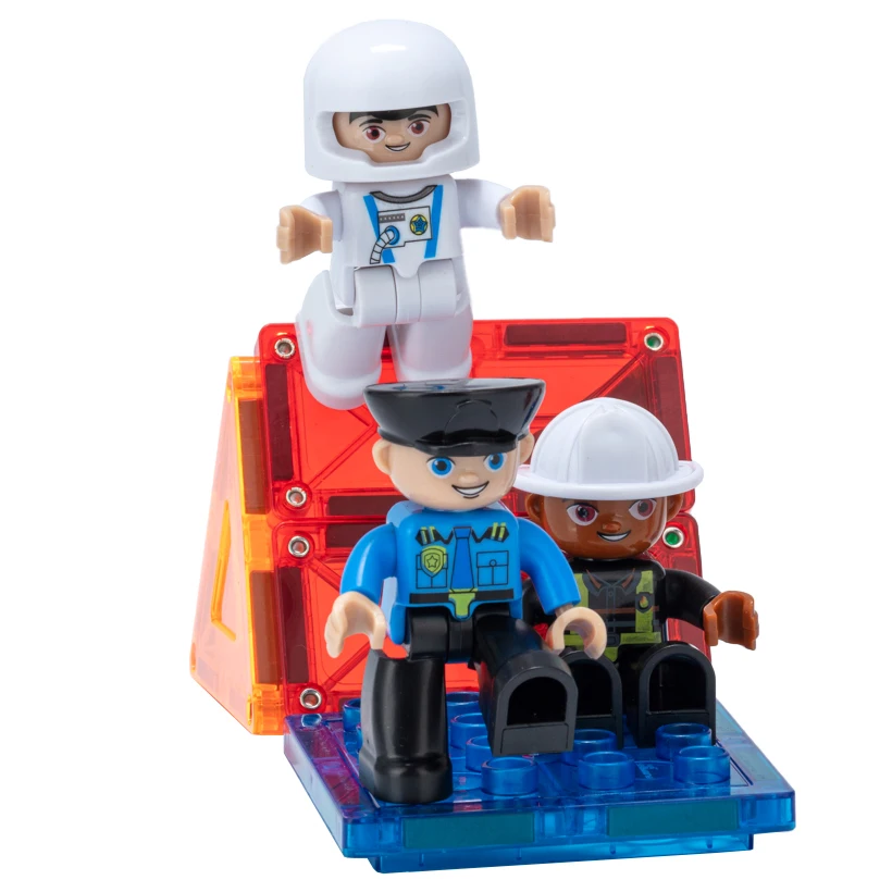 Police Worker Elder Engineer Pilot Kids Figures Toy With Magnetic For Building Block
