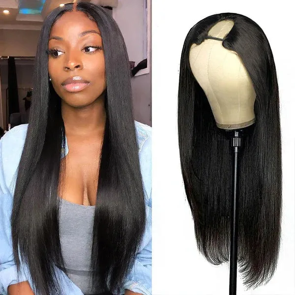 Natural Color Cheap Light Yaki U Part Human Hair Wigs For Black Women Kinky Curly U Part Wig Human Hair