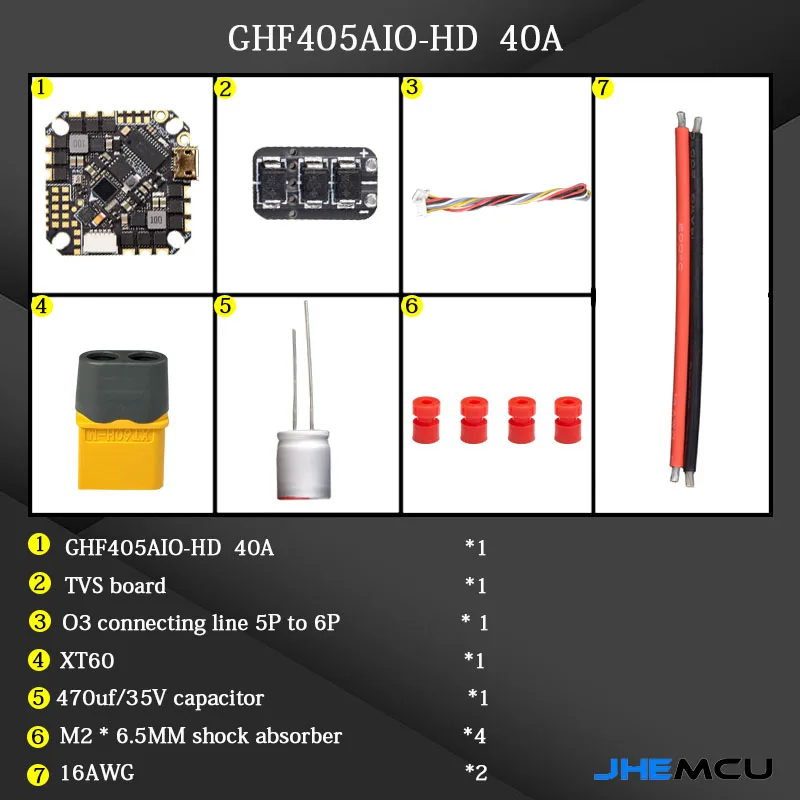 JHEMCU GHF405AIO-HD 40A F405 Baro OSD Dual BEC Полетный контроллер BLHELIS 4in1 ESC 2-6S для FPV Фристайл зубочистка дронов