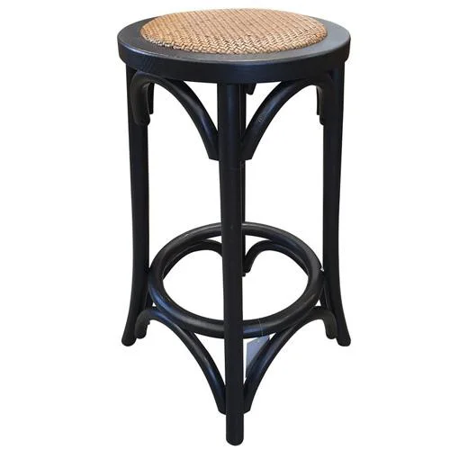 Nordic European Round Black Height Rattan Seat High barstool Wooden Hotel Bar Stools