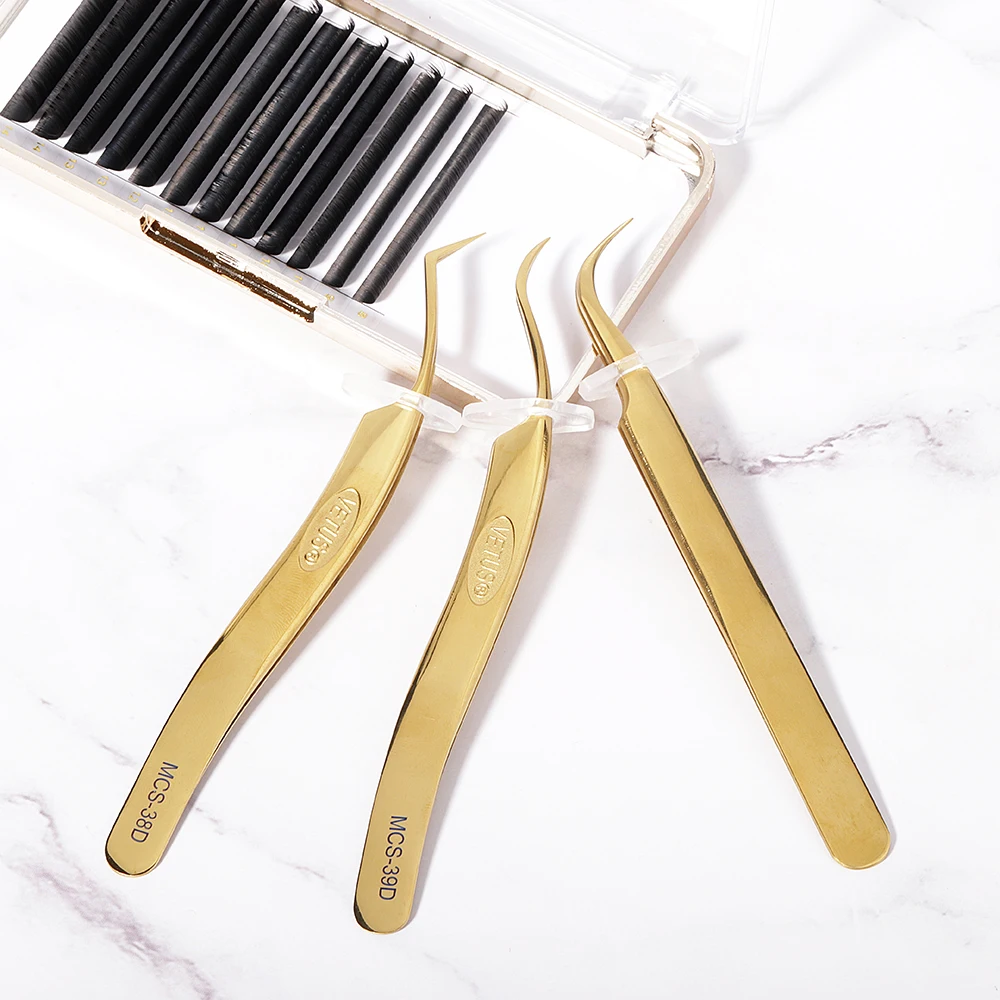 Custom Logo Eyelash Tweezers Rainbow Tweezer Gold Blue Colour Stainless Steel Lash Tweezers For Eyelash Extension