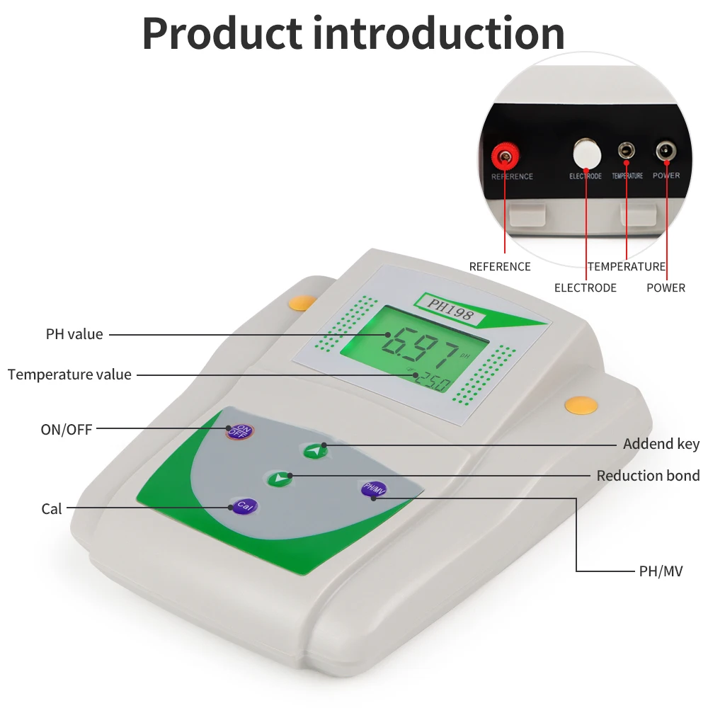 Environmental Monitoring Digital LCD Display Table PH Detator Benchtop 2 in1 PH Temperature Meter with electrode