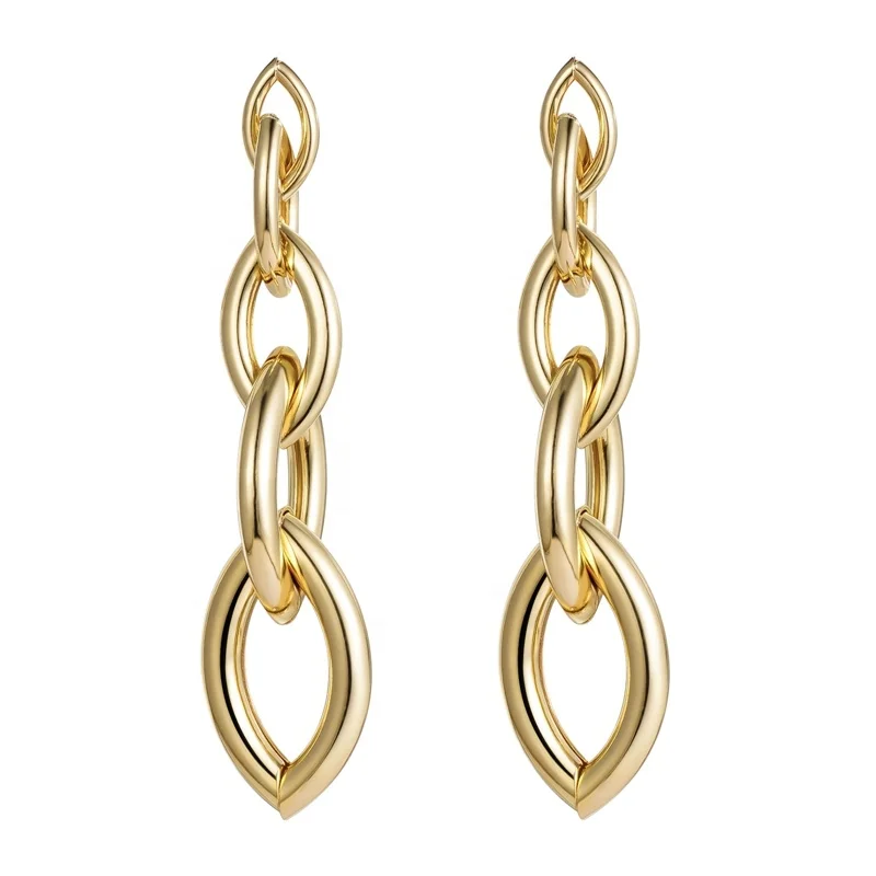 Custom High Quality 18K Gold Plated Earrings Fashion Jewelry Stainless Steel Double Paperclip link Chain Earrings For Women