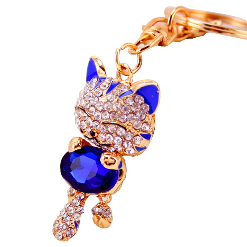 Cute Diamond Lucky Cat Keychain Female Bag Accessories Kitten Metal Pendant Keychain