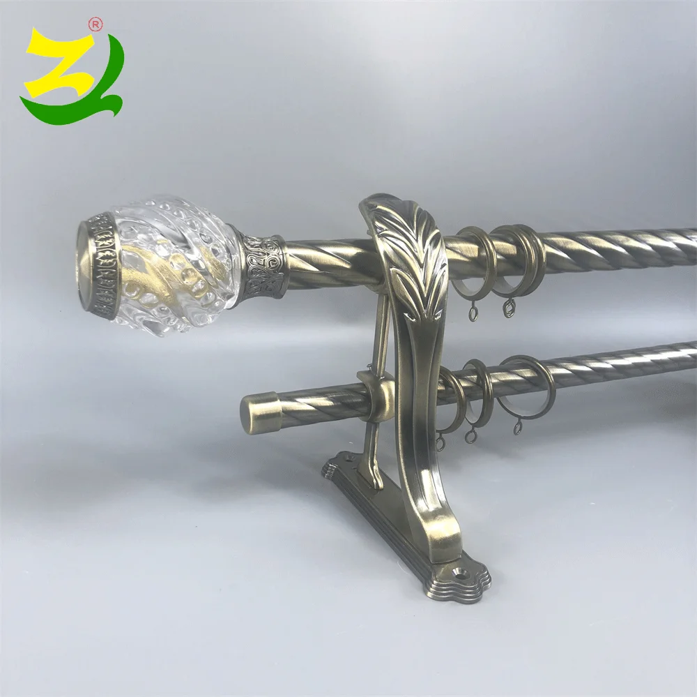 
ZELUAN iron round pipe twist pole double curtain rod set with crystal decorative bracket 