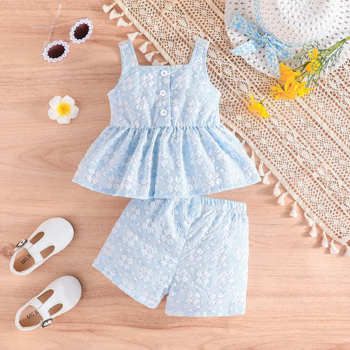 2Pcs Set 6Months - 3 years Newborn Baby Girl Cute Floral Sleeveless Top and Shorts Summer Outfit Toddler Kids Clothing Suit