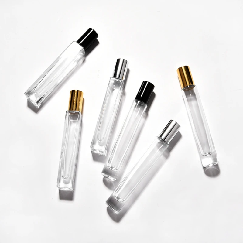 10ml Transparent Glass Eye Essential Oil Roll On Vials Metal Roller Ball Perfume Aromatherapy Square Glass Bottle