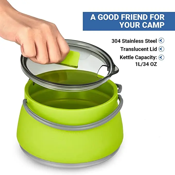 High quality Outdoors Collapsible Outdoor Travel Pot Foldable Food Grade Camping Silicone Kettle