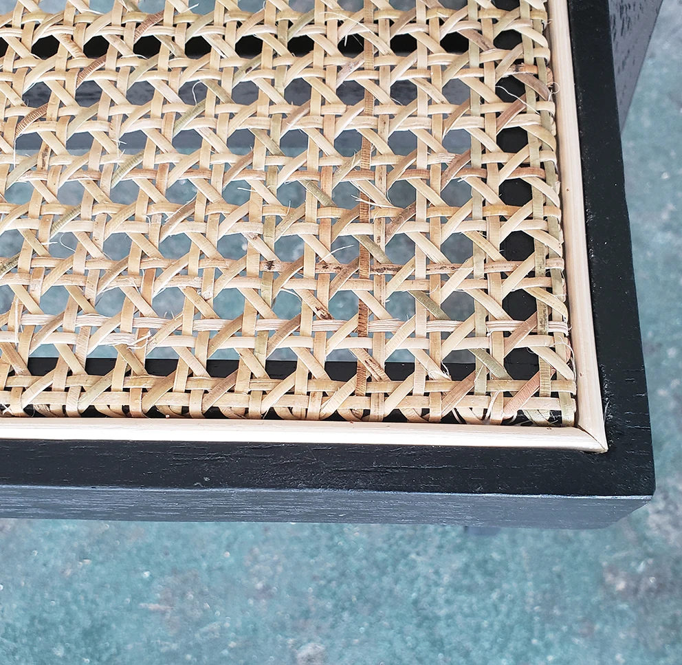 Mrs Woods Modern Nordic Style Black Oak Wooden Dining Room Chair With Rattan Back And Base