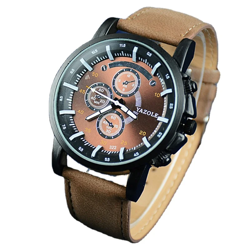 2022 Yazole Watches Men Sports Big Watches Decorative Dial Brown Leather Band Quartz Wristwatches Erkek Kol Saat Reloj Hombre
