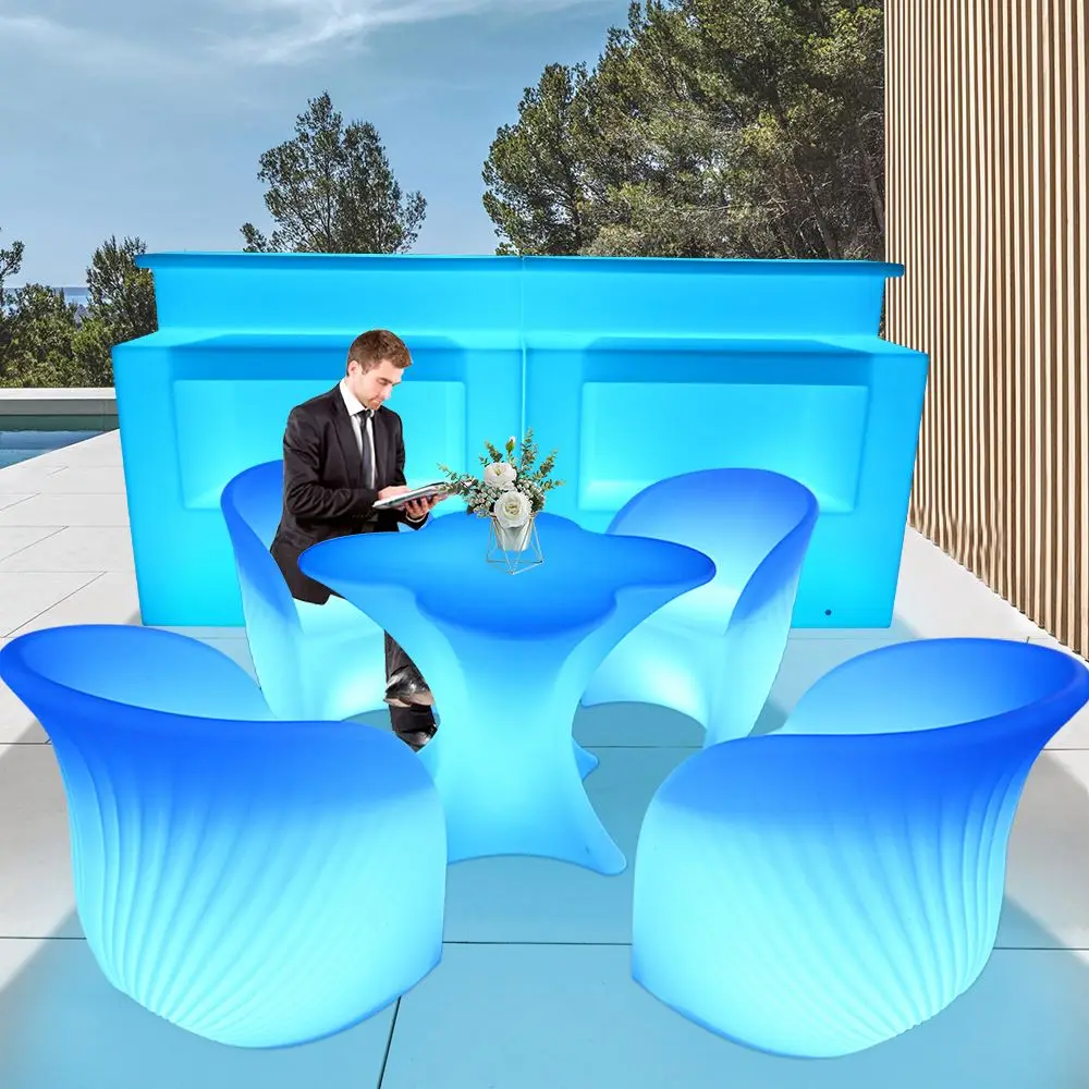 Remote Controlled LED Illuminated Plastic Patio Swing Chair Bar Table for Outdoor Events and Furniture