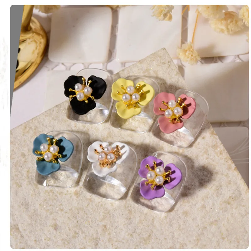 NEW design 6 color nail art three-petal flower pearl jewelry alloy painted metal nail decoration