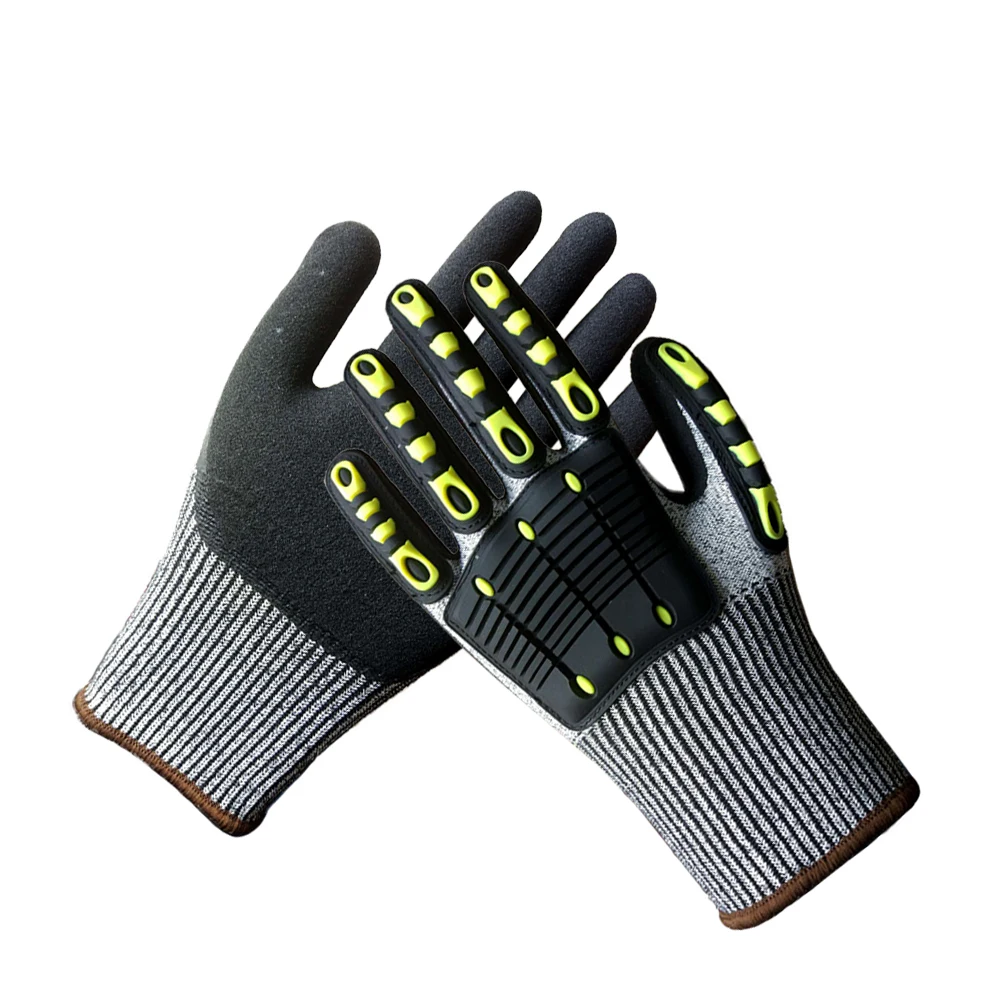 CE grey HPPE  Cut Level 5 Anti Impact Resistant TPR Safety Work Protective Glove