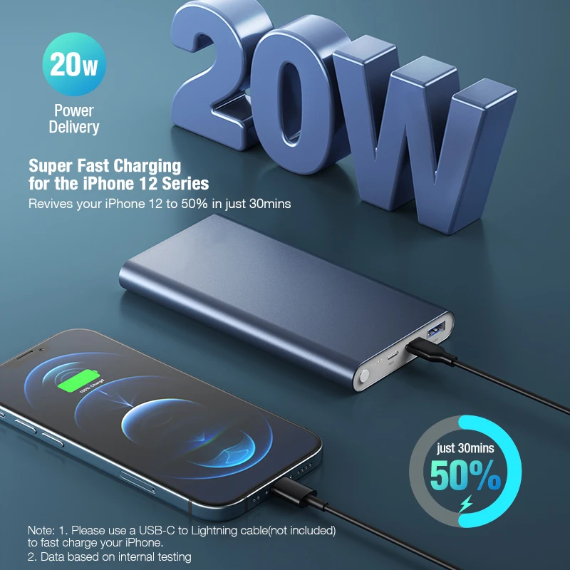 Power Bank 2022 Aluminum Outdoor 12000mah 20w Mobile Portable Power Banks For Smartphone