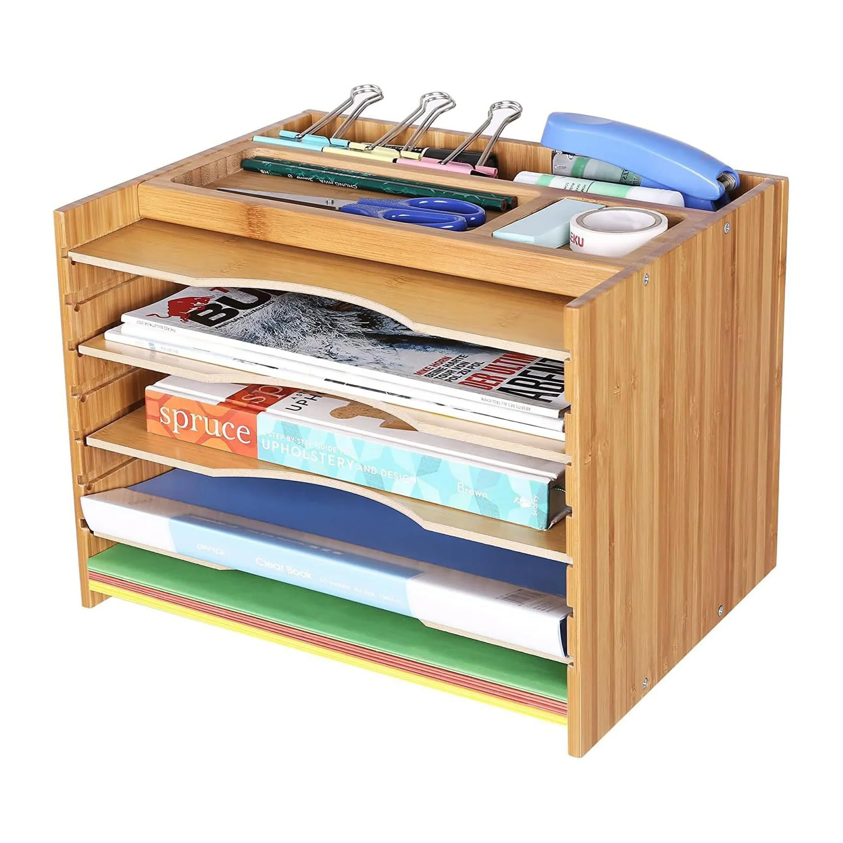 Wholesale custom modern new creative bamboo desktop office organizer file rack table organizer for office