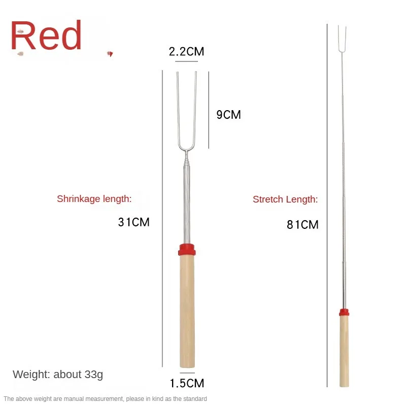 Telescoping Barbecue Fork Stainless Steel Double Metal Skewers Roasting Stick Smores Skewer for Hot Dog BBQ Picnic Camping