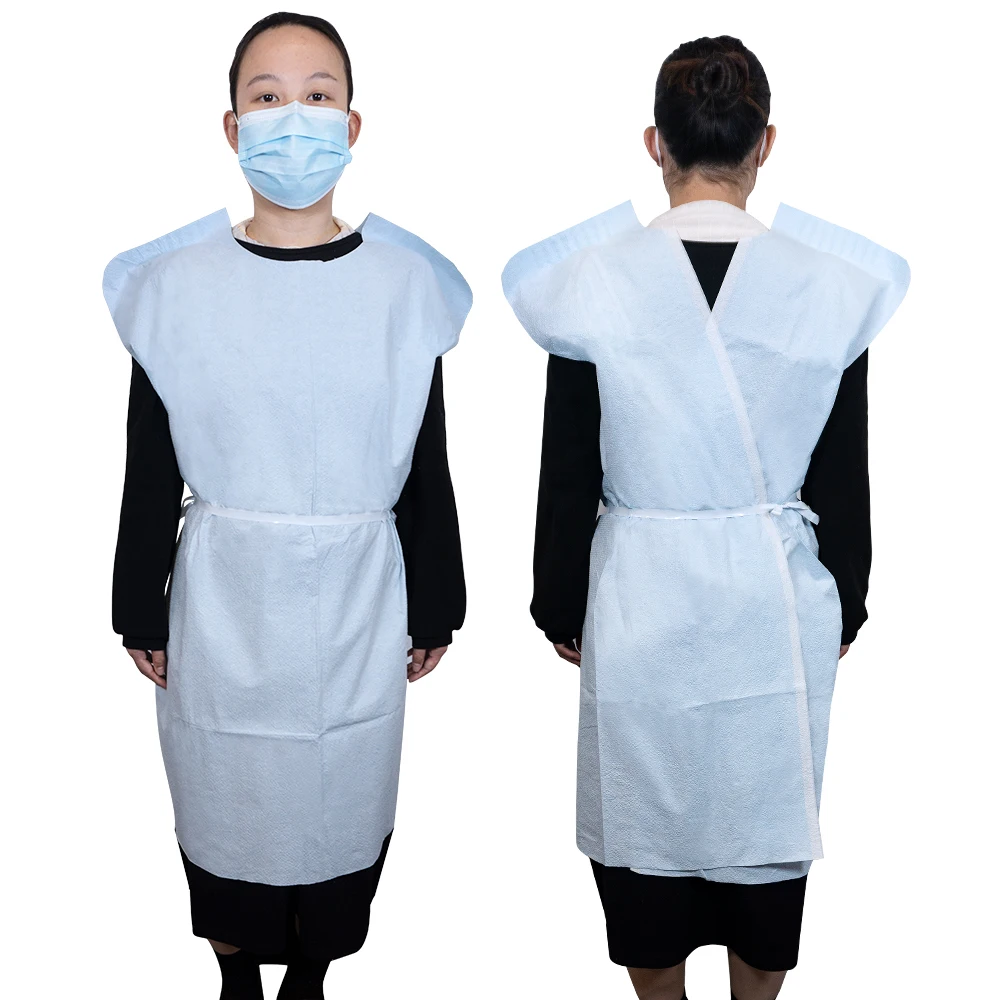 Factory direct sale cheap disposable blue water-resistance sms short sleeve medical paper patient gown cape for clinic