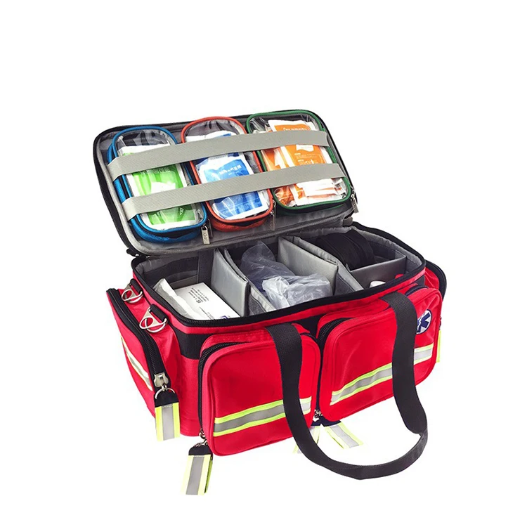 promotional 185 pcs home safety red first aid kit bag first aid backpack with mask scissors splint for poland