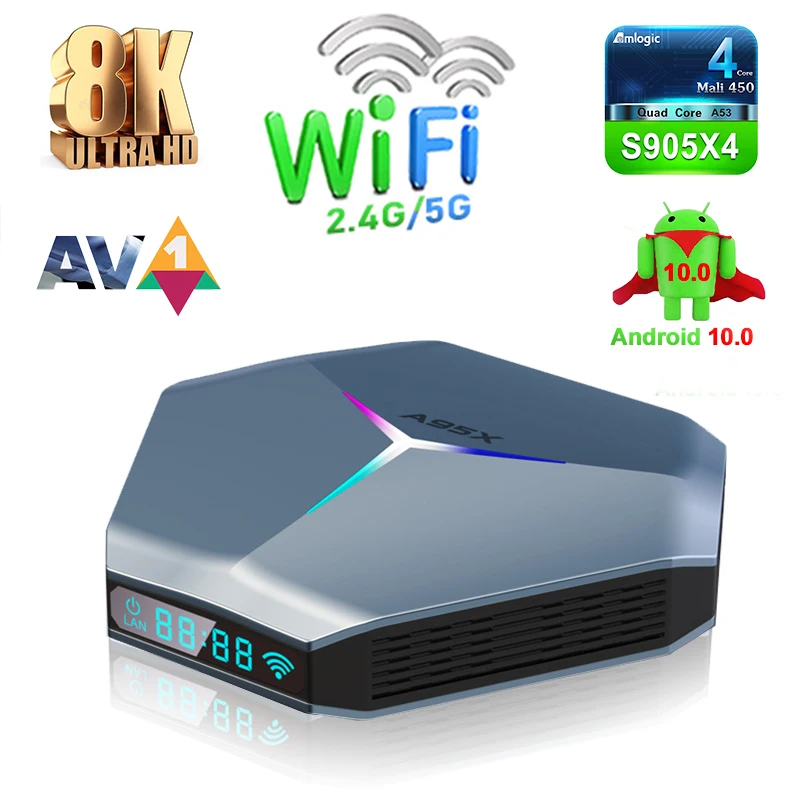  2020 новейший Android 10 0 tv box Amlogic S905X4 чипсет 8K двухдиапазонный Wi-Fi Smart Tv 4 ГБ ОЗУ Декодер каналов кабельного телевидения A95X