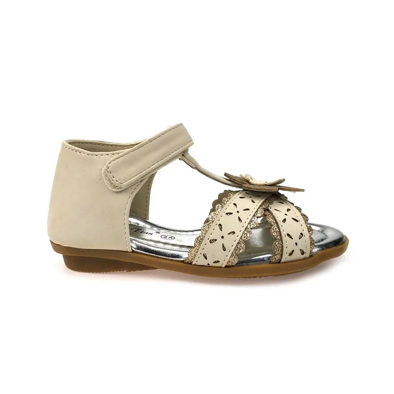 New Fashion children footwear laser engraving hollowed-out metal flower summer flat girl sandals