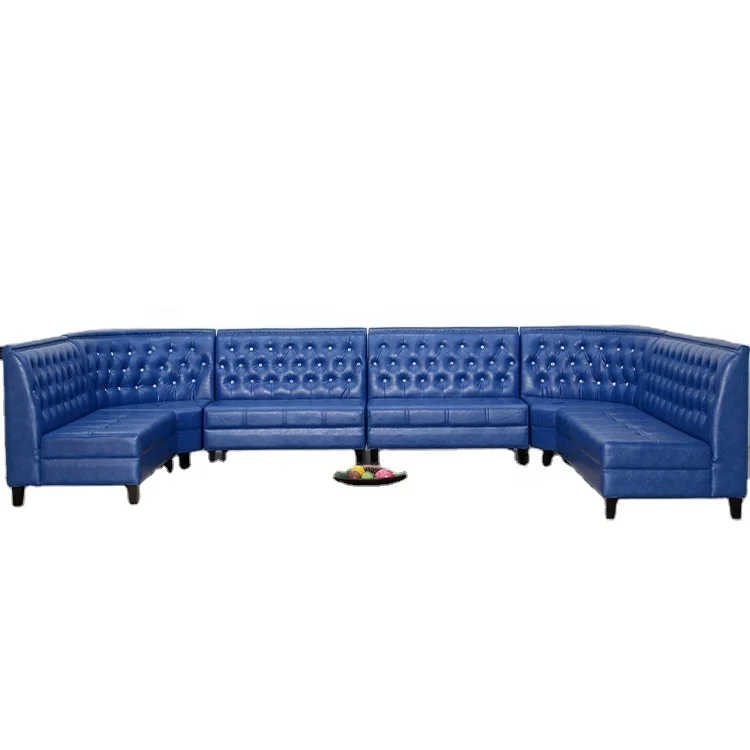 High back deep seated luxury sofa U shape restaurant leather night club cafe sectional booth sofa