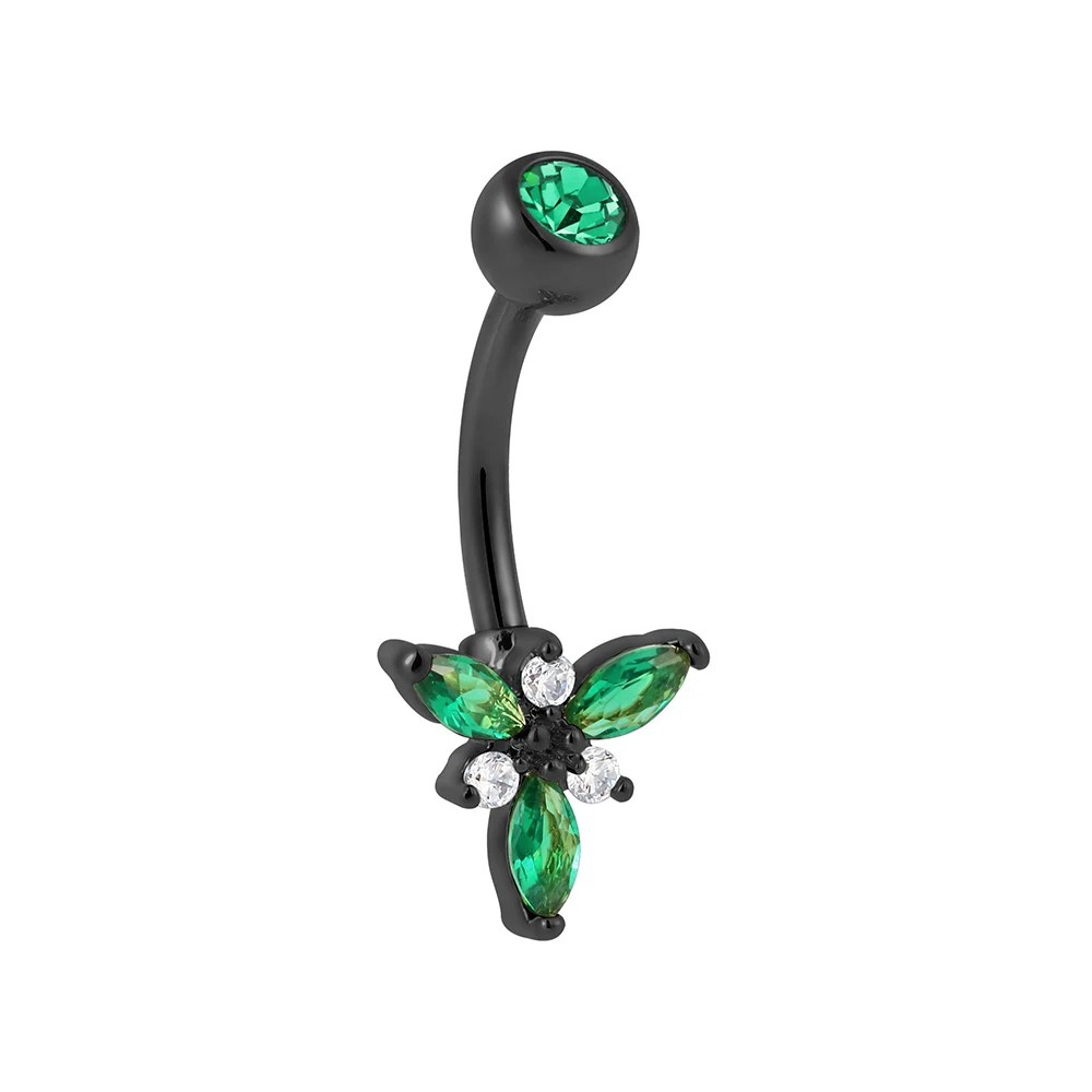 Superstar G23 titanium externally threaded belly button ring 3 emerald marquise shape zircon PVD navel body piercing jewelry