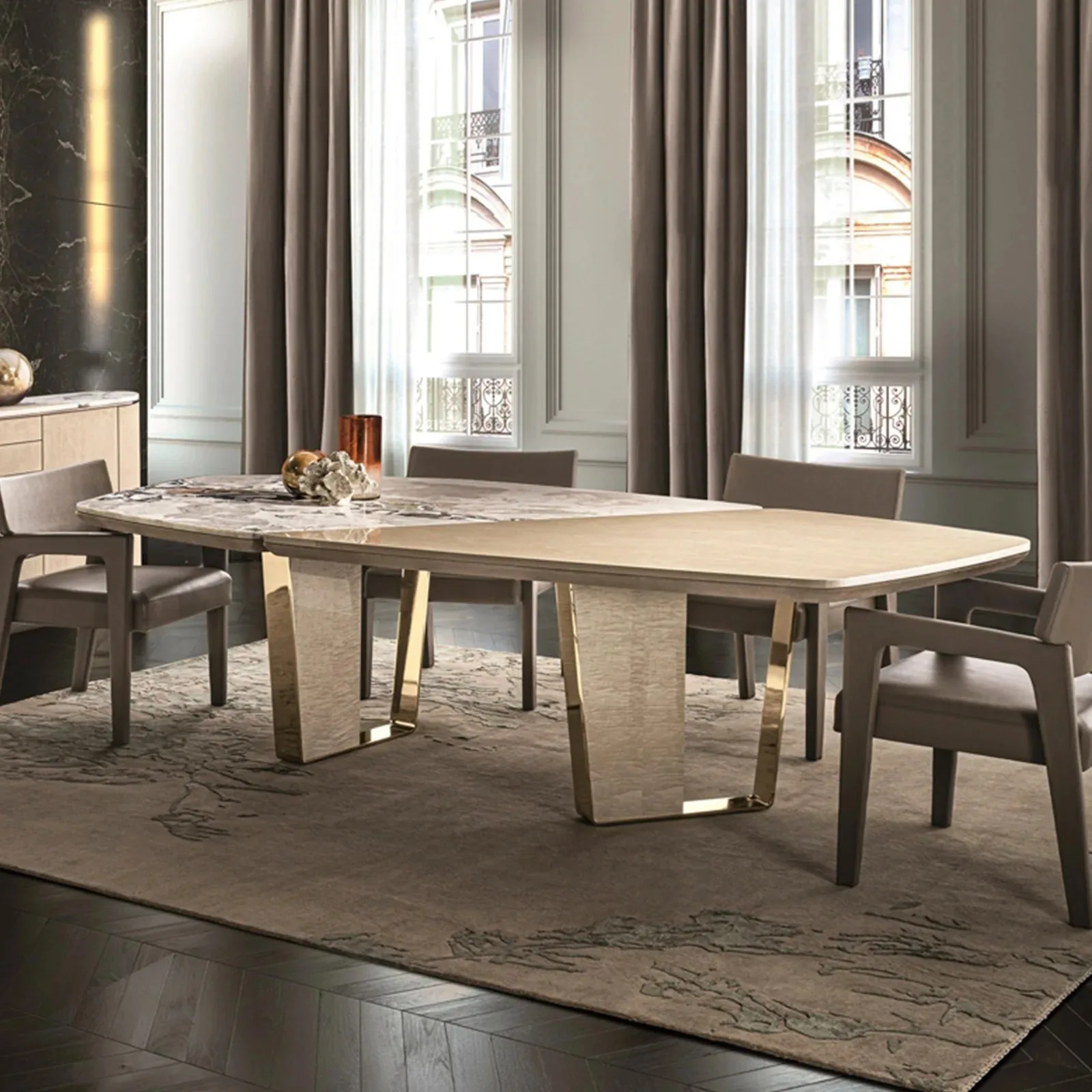 Rectangular Pedestal Dining Table 12 Seater Italian Scandinavian Dining Table Black Marble Granite Gold Dining Table