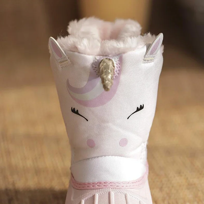 Winter Kids Warm Thick Fur Snow Boots Girls Cute Unicorn Ski Boots Boys Waterproof Anti-slip Boots