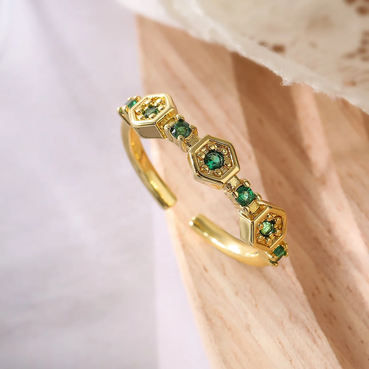 Mixed Order Jewelry Colourful Gemstone Ring Amethyst Wholesale Chinese Jewellery Plated 18K Gold Geometric Open Ring Women