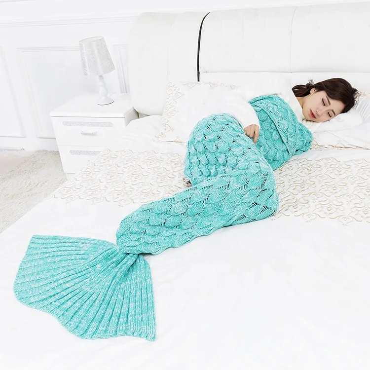 
2019 Wholesale Adult Women Crochet Knitted Mermaid Tail Blanket Production 