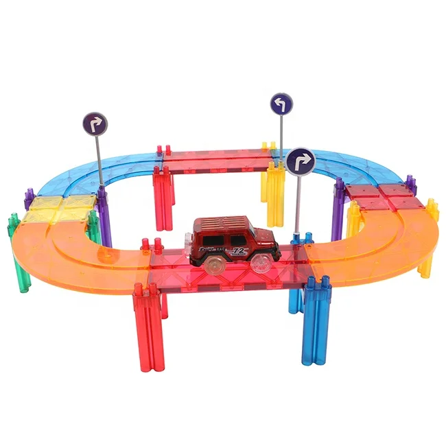 2021 best sell MNTL G8215 80pcs/set marble run race track magnetic tile magnet building block diy rc car