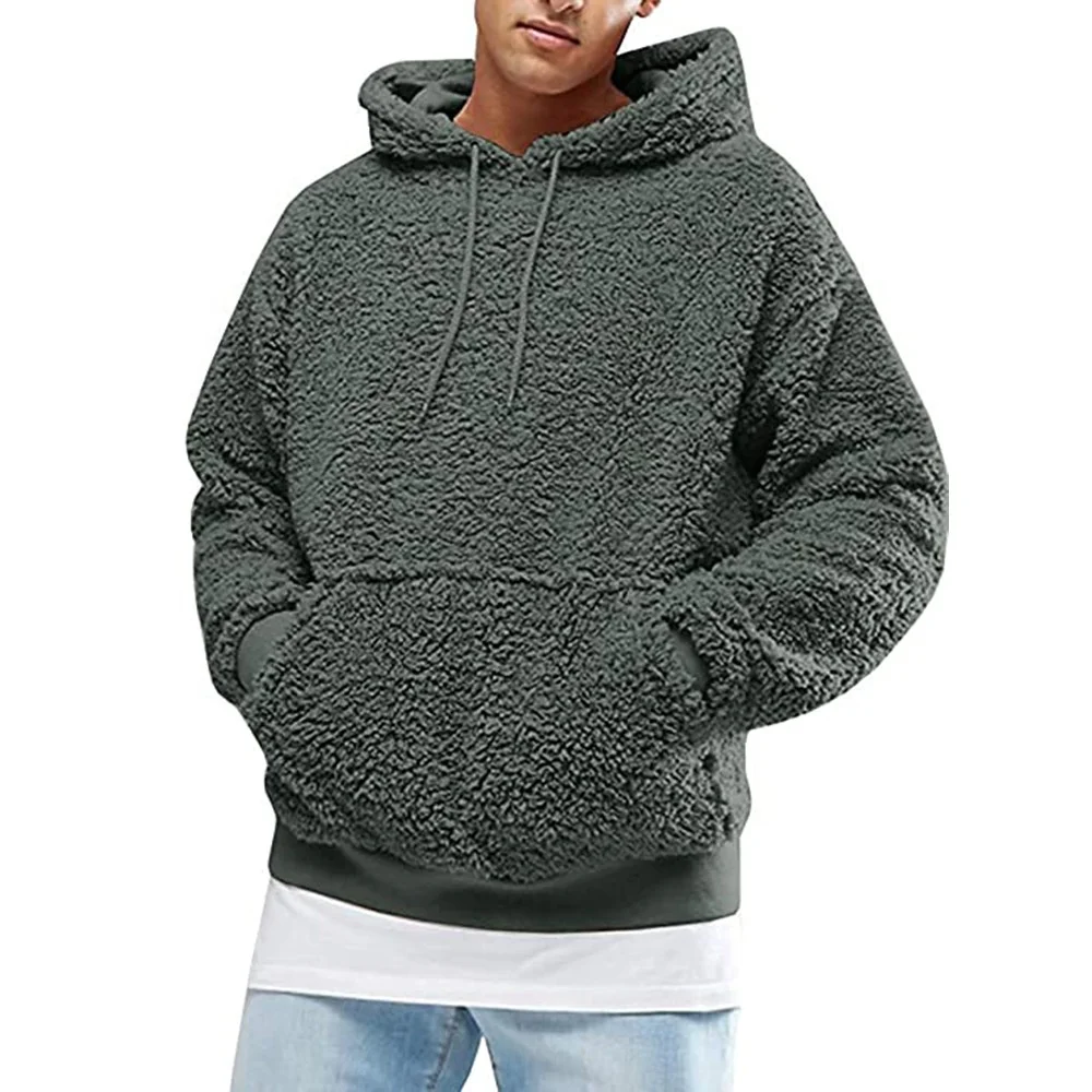 RBX Warm Faux Fur Hoodie Hooded Sweatshirt Tops Pullover Casual Men Hooded Baggy Winter Hoodies