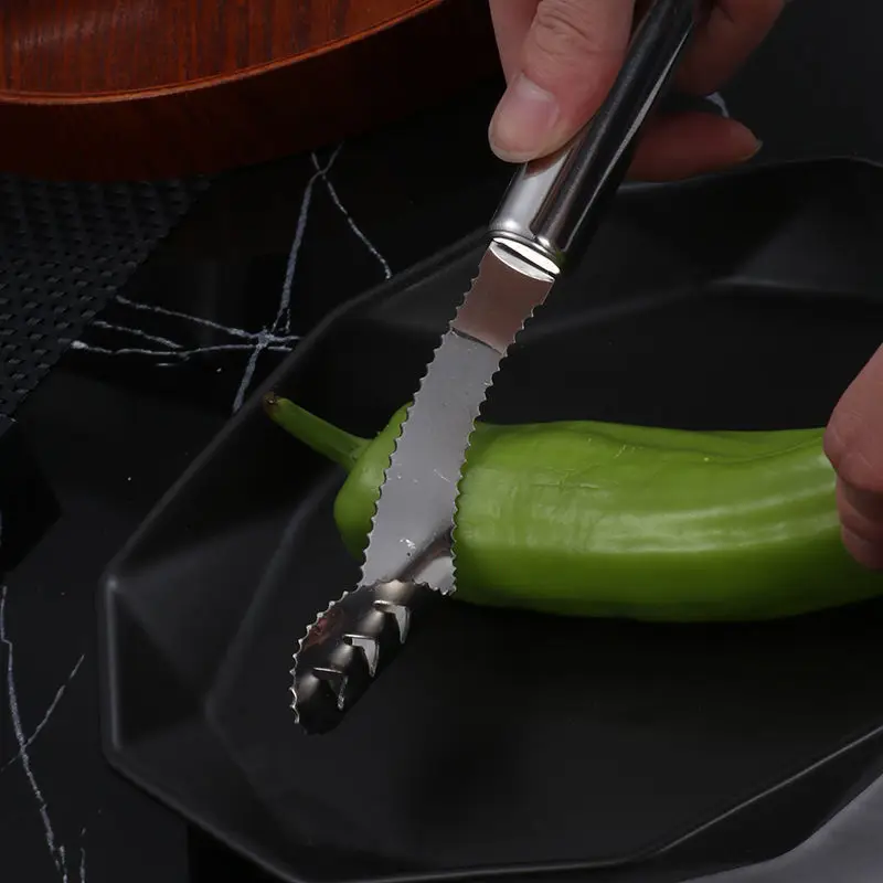 Stainless Steel pepper core Serrated Seed Remover stripper kitchen gadget corer