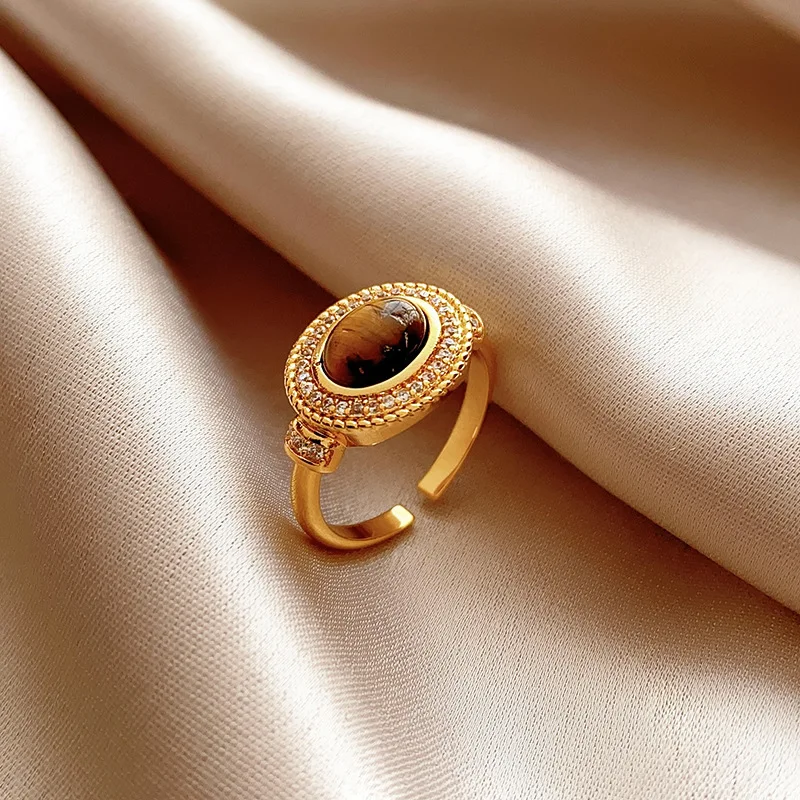 Vintage 18k Gold Zircon Pearl Heart Butterfly Open Finger Ring Women Quartz Tiger Eye Stone Knuckle Ring Jewelry For Gift