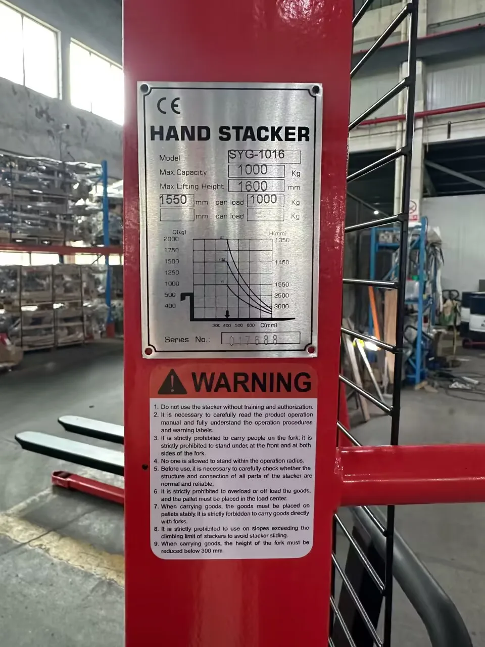 Economic Hand Stacker Factory Manual Forklift Adjustable Height 1 T 1.6m