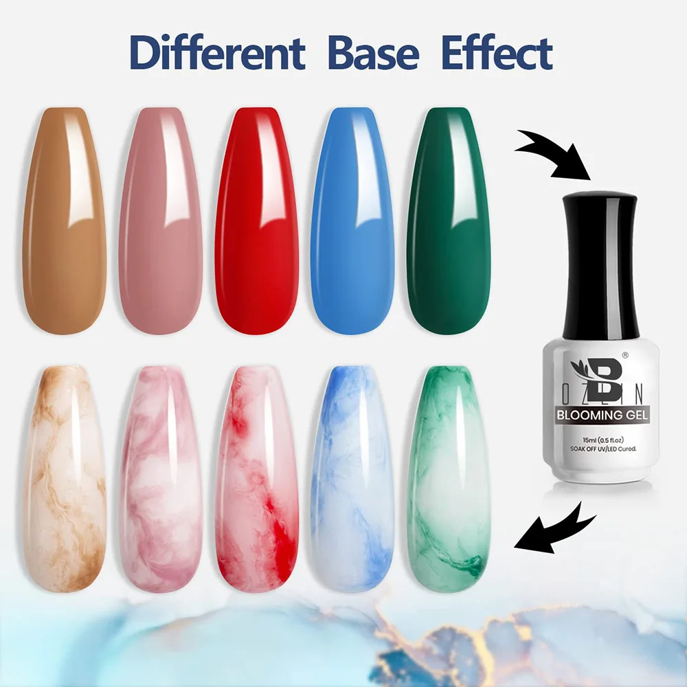 BOZLIN 15ML Soak Off UV LED Blossom Gel Nail Polish Clear Blooming Gel for Spreading Graffiti Marble Flower Watercolor Ink