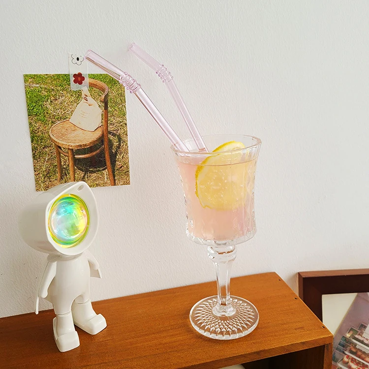 Factory direct sale colored borosilicate glass straws curved straw