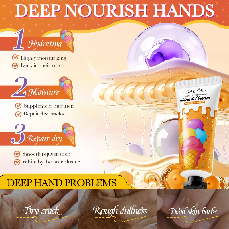 OEM SADOER Fruit Plant Moisturizing Hand Cream Green Tea Orange Repair Dry Skin Lotion Nourishing Whitening Organic Hand Cream