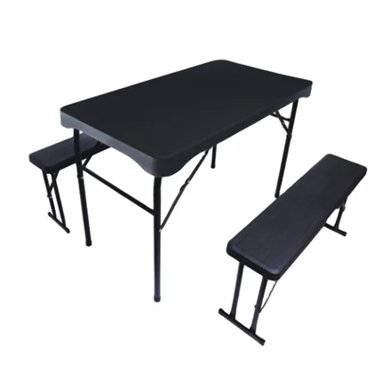 Table Chairs Plastic Folding 3 PCS Patio Balcony Camping Furniture Set Bench Set Wood Grain Beer Table And Benchs Set