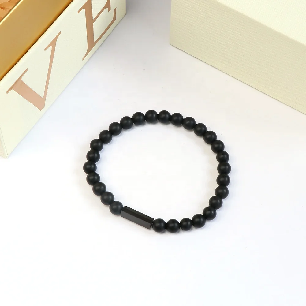2022 high quality custom jewelry black wrist beads onyx bracelet adjustable