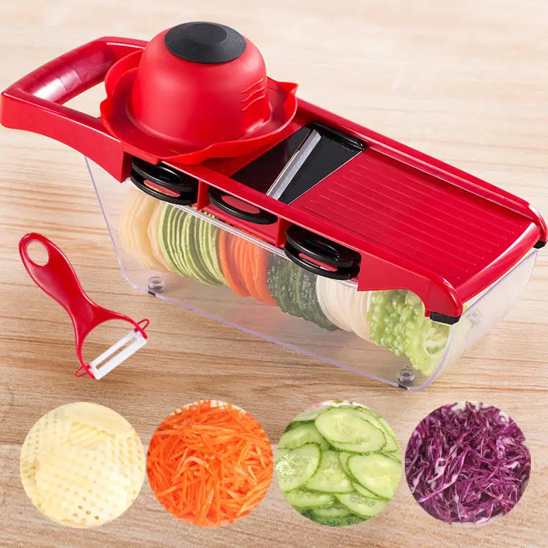 Hot 10pcs 6in1 Cucumber Slicer Cheese Grater Vegetable Spiralizer Veggie Gadgets Organizer  Mandoline Slicer for Kitchen