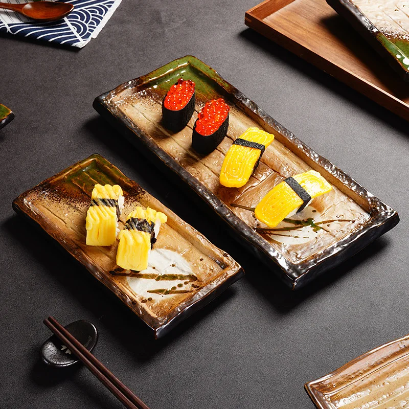 Harmony Simple Japanese Style Customized Rectangle Porcelain Food Serving Ceramic Sushi Plate Set