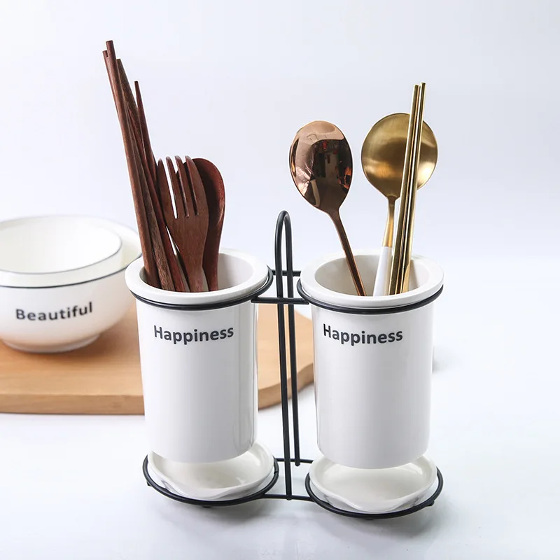 
Nordic ceramic chopstick holder household drain tube chopstick cage kitchen storage rack 