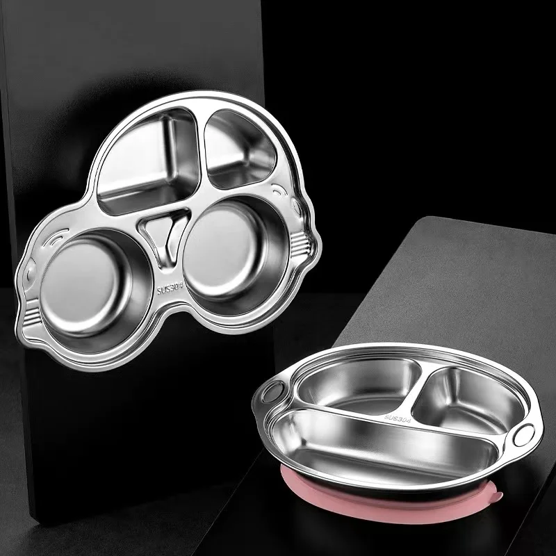hot sale 304 Stainless Steel Snack Plate With 3/4/5 Compartments Fast Food cartoon Divided Dinner Plates for kids
