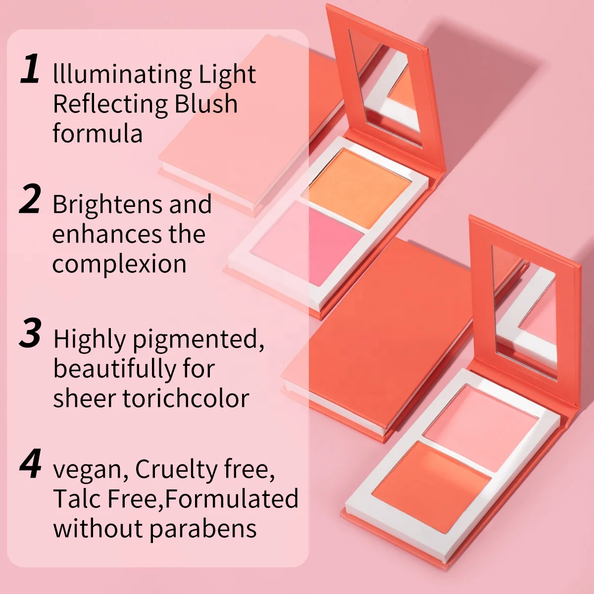 Private Label Cosmetic Cheek Blush Palette Pressed Powder Face Blusher Pigmented Wholesale Custom Logo Vegan Makeup Powder Blush