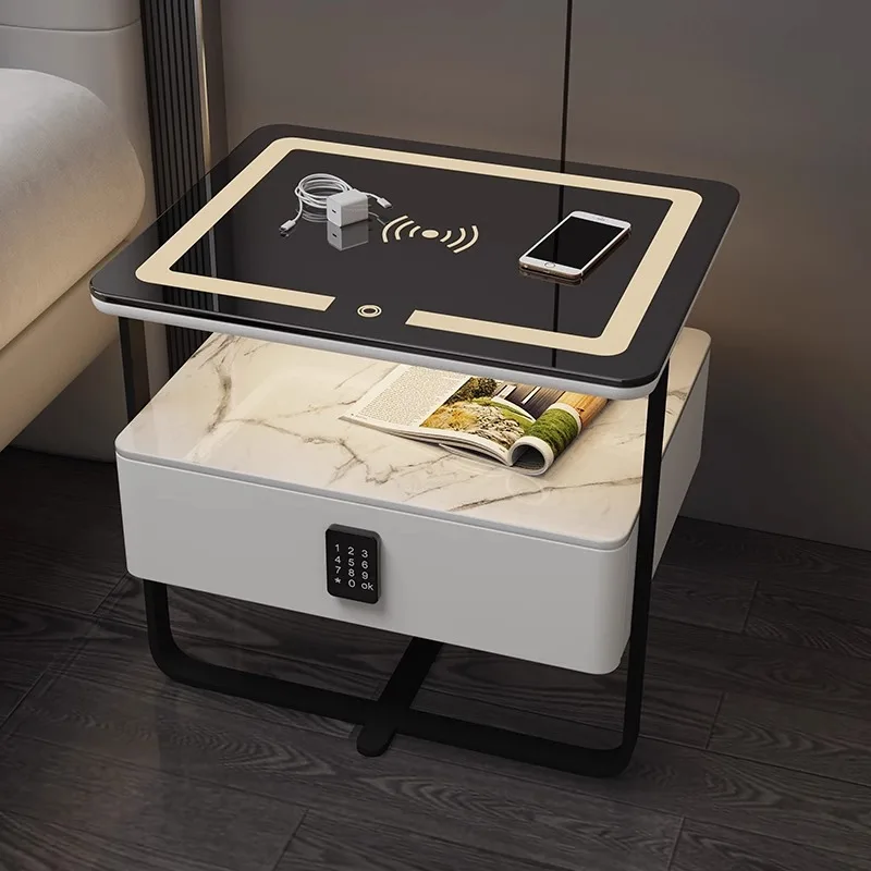 Smart Bedside Table Small Wrought Iron Modern Light Luxury Slate Wireless Charging Bedroom Bedside Table