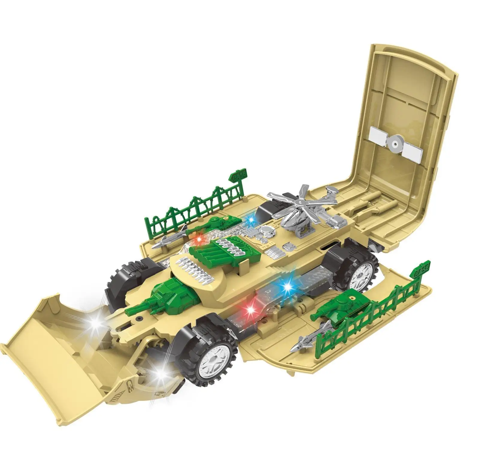 Electric Off-road Vehicle Toy Automatic Transforming Between Military Base and Military Tank with Sound and Light