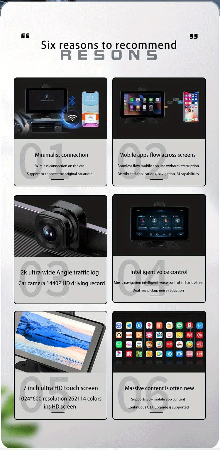 Универсальное автомобильное радио 7 дюймов сенсорный экран беспроводной Carplay /Android Авто Стерео Dvd плеер Ips планшет