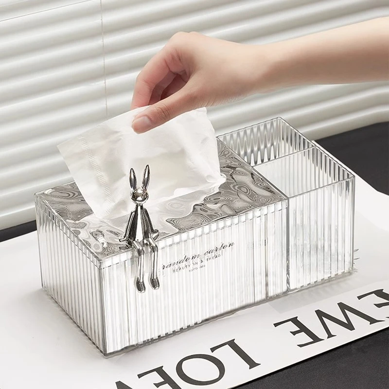 Rabbit Transparent Silver Peninsula Liangpin Light Luxury Style Tissue Box Living Room Home Desktop Coffee Table Remote Control