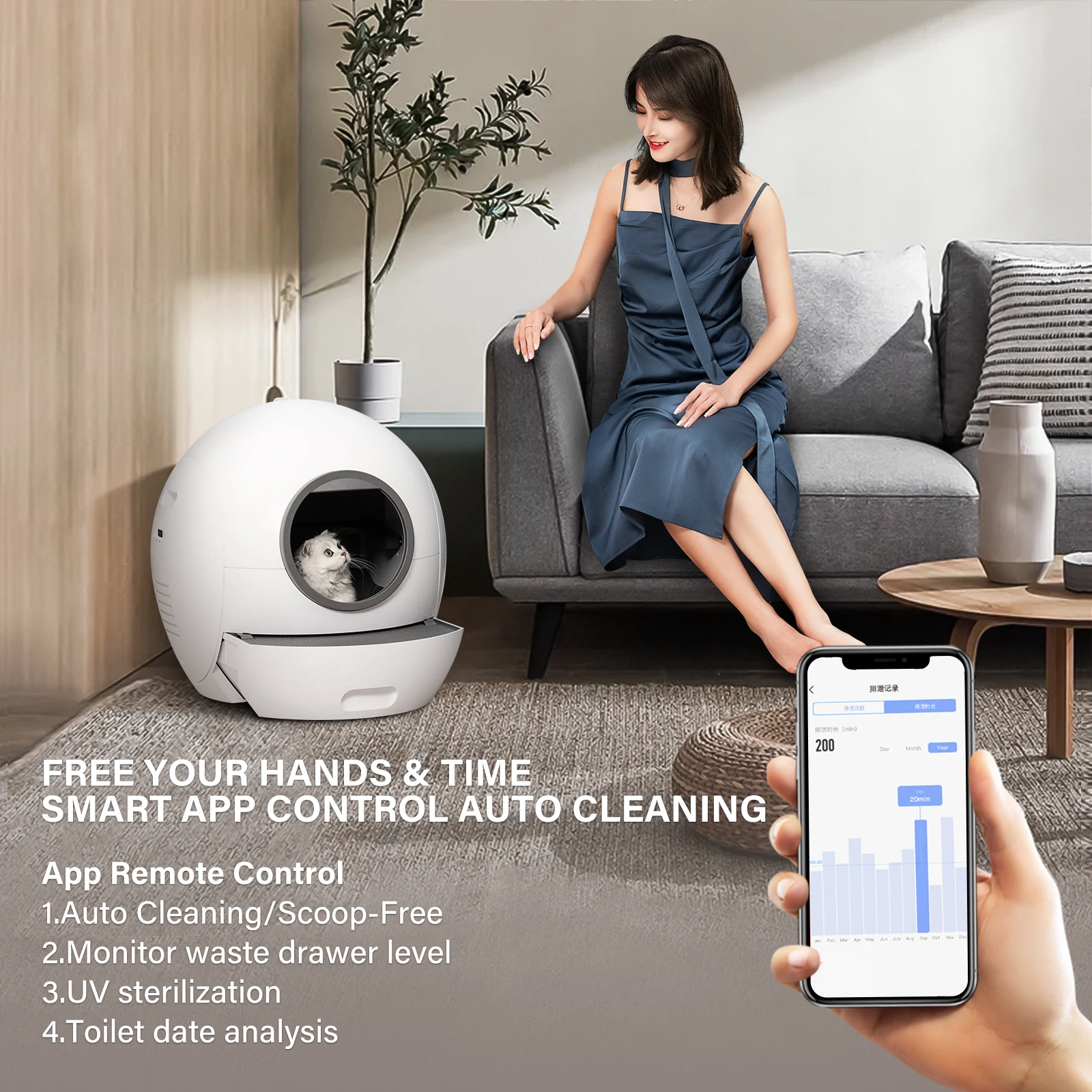 Large Capacity Cat Litter Automatic Box Self-Cleaning Auto Cat Litter Box With Scoop